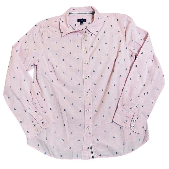 Talbots SZ Small Petite Pink Long Sleeve‎ Button Up Dress Shirt Striped Nautical - Picture 1 of 8